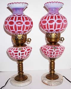 Fenton Glass Double Wedding Ring Lamps