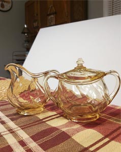 Heisey Glass Sahara Yellow Creamer And Sugar